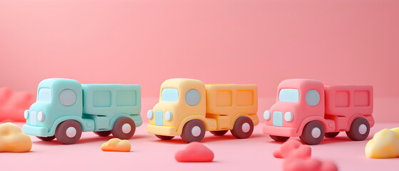 3D clay, Adorable clay truck car,muted pastels, Blender 3d, Easter bus with colorful , kawaii car model, trucks decorations