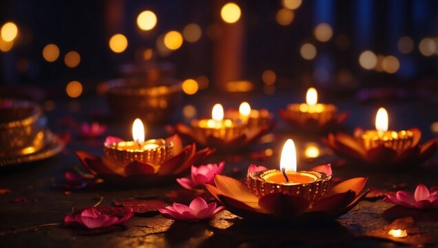 Diwali is an Indian holiday, the festival of fire Lotus flowers and diyas oil lamps.