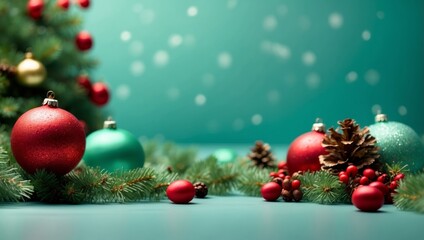 Obraz premium A festive holiday border with a solid minty green background, offering a fresh and lively look.