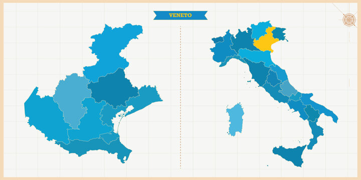 A Map highlighting Veneto in the Italy Map, Veneto and Italy modern map with Colorful Hi detailed Vector, geographical borders