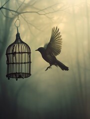 Witnessing Freedom: A Bird Flying Away from Its Cage into the Wild