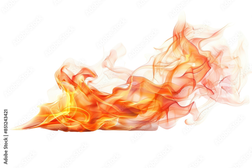 Wall mural close-up of hot orange-red flames burning. isolated on white background.