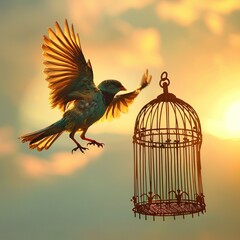 A Captive Bird Flying Into Nature, Experiencing True Freedom at Last