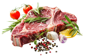 Close-up of a raw ribeye steak with the marbling beautifully displayed. Isolated on a white background