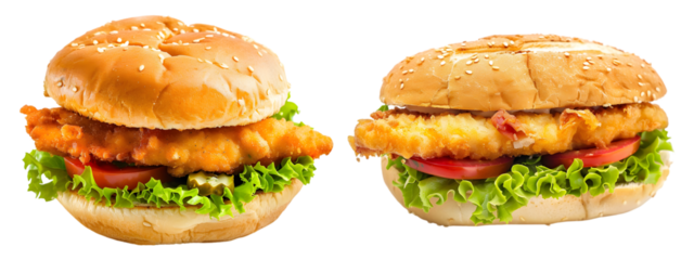 Fried fish sandwich, burger on transparent background