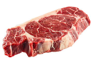 Close-up of a raw ribeye steak with the marbling beautifully displayed. Isolated on a white background