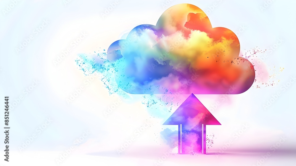 Aufkleber vibrant colorful cloud upload with upward arrow in modern style on white background