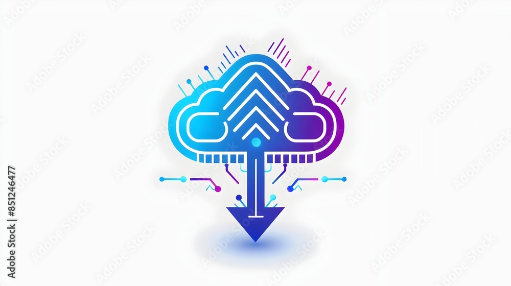 Aufkleber stylized dynamic cloud upload icon with bold blue lines and modern design