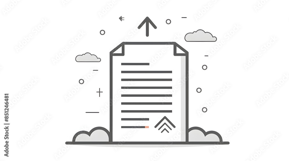 Poster minimalist upward arrow document with clean grey lines on white background