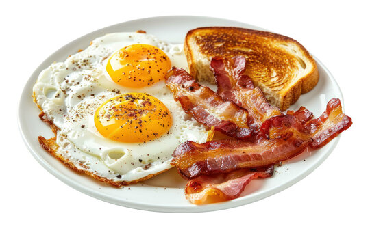 breakfast of two fried eggs and bacon, Isolated on a white background - Powered by Adobe