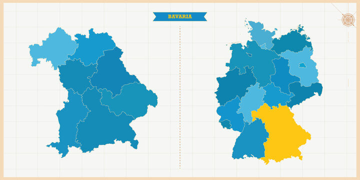 A Map highlighting Bavaria in the Germany Map, Bavaria and Germany modern map with Colorful Hi detailed Vector, geographical borders