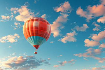 Naklejka premium colorful hot air balloon flying in the blue sky with cloud backgrounds