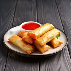 Veg spring rolls with tomato ketchup