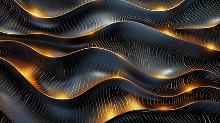 Naklejka premium Elegantly curved lines in black and gold intertwine with intricate precision, creating a mesmerizing abstract pattern that exudes sophistication. Abstract Backgrounds Illustration, Minimalism,