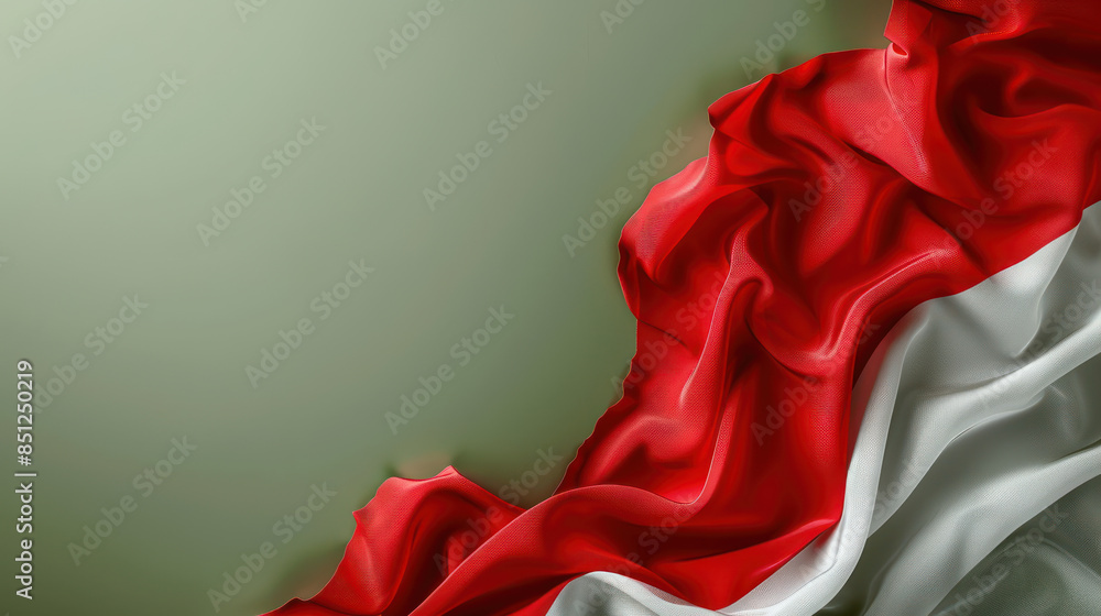 Poster elegant waves of red and white fabric on a subtle green background abstract art, textile design, and