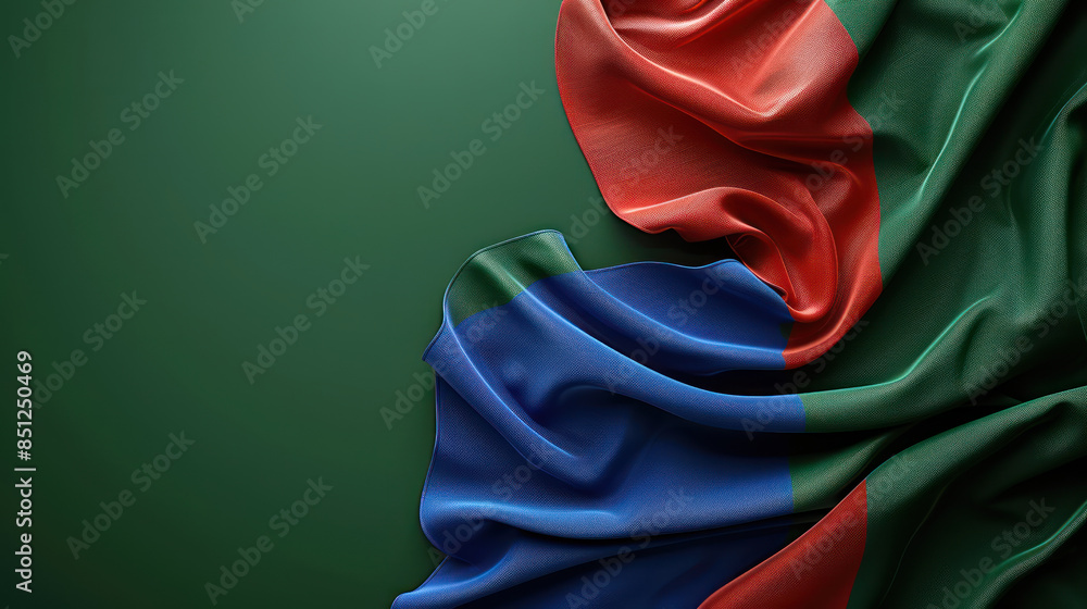 Poster vibrant abstract image featuring colorful red and green fabric with flowing texture against dark bac