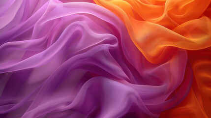 Obraz premium Vibrant Abstract Color Waves Captivating Blend of Purple and Orange Fabric Texture Illustrating Fluidity and Movement in a Flawless Artistic Harmony, Perfect for Backgrounds and Design Inspiration