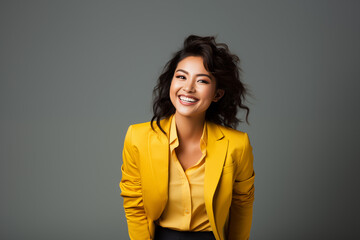 Obraz premium Portrait of a woman wearing a yellow outfit on an isolated background with copy space