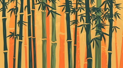 Peaceful Bamboo Grove With Warm Tones and Symmetrical Design