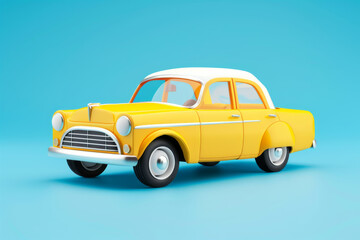 3d render of yellow retro car on blue background