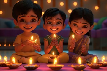 kids diwali celebration illustration by generative ai