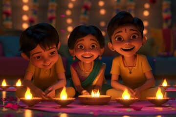 kids diwali celebration illustration by generative ai