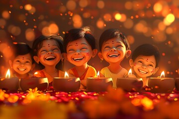 kids diwali celebration illustration by generative ai