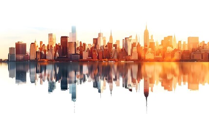 Fototapeta premium Stunning Sunset Cityscape with Skyscrapers Reflecting in the River