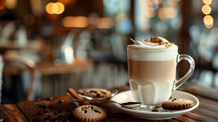 Latte coffee with cinnamon stands image