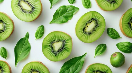 Fototapeta premium Kiwi Fruit and Leaves Pattern