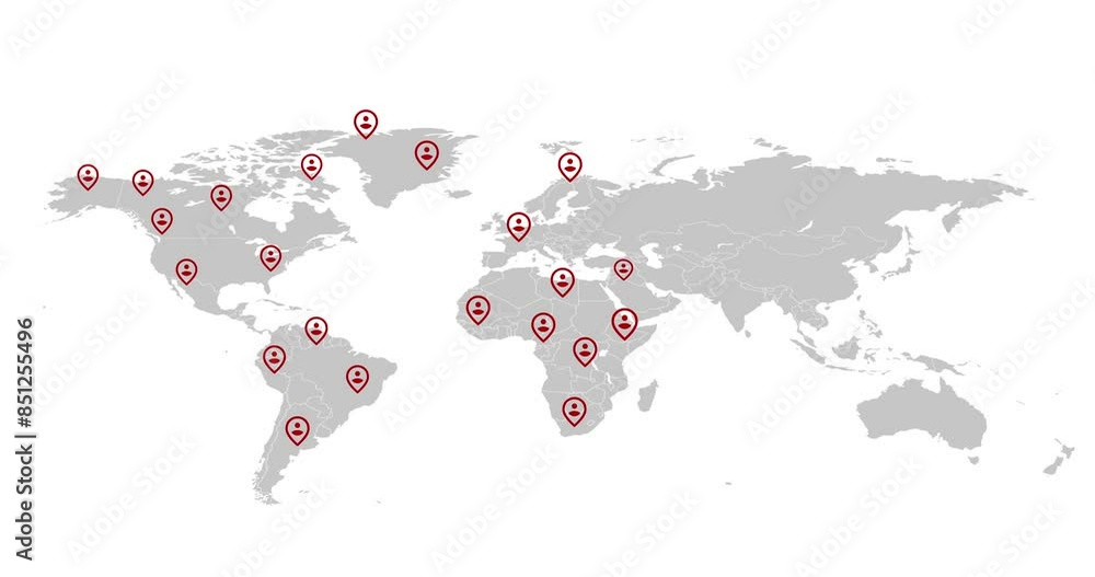 Poster world, profile and map with icons for global communication, graphic or networking on a white backgro