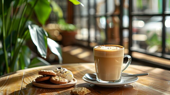 A cup of latte with caramel stands picture