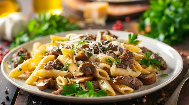 Pasta with beef and mushrooms img