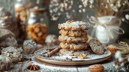 Fototapeta premium Oatmeal cookies with nuts on a plate picture