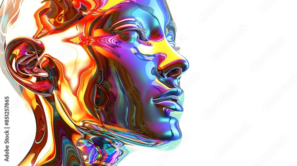 Poster surreal flowing digital art portrait with vibrant colorful abstract shapes and forms