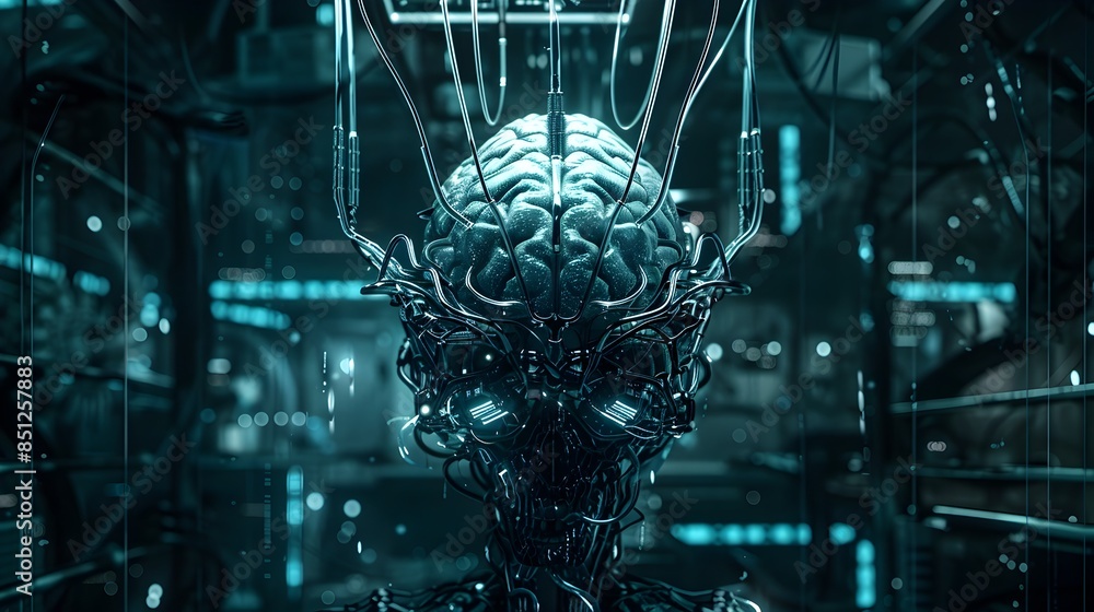 Poster futuristic digital brain - advanced artificial intelligence and cognitive neuroscience concept