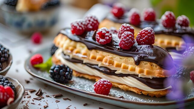 Eclair cakes on a plate decorated image