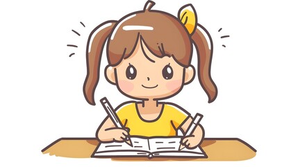 Hardworking Young Student Focused on Homework and Studying at Desk