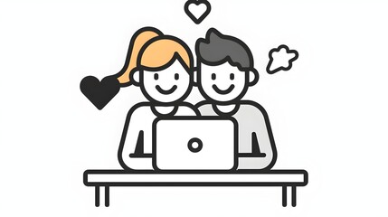 Couple Using Laptop Together in Modern Workspace