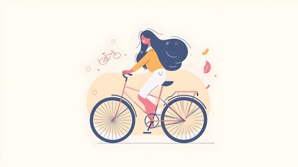 Obraz premium Vibrant Woman Cycling Through City Street on Retro-Style Bicycle