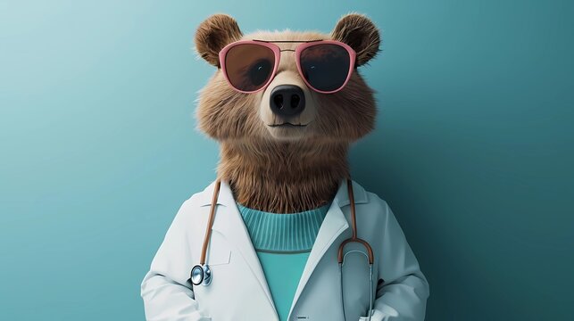 character concept grizly bear dressesd like a doctor