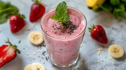 Banana and strawberry smoothie in a glass img