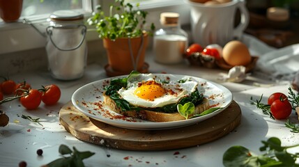 Toast with egg and spinach image