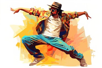 A man in a hat and sunglasses is dancing