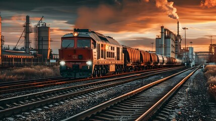 Obraz premium Cargo train traveling through an industrial area image