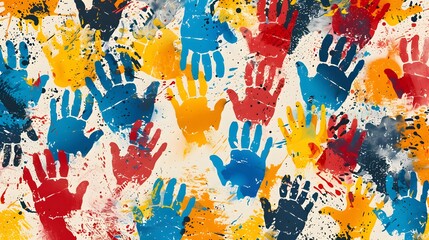 Colorful Handprints on a White Surface
