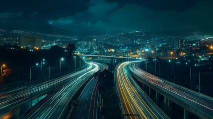 Highway night view with bright lights picture