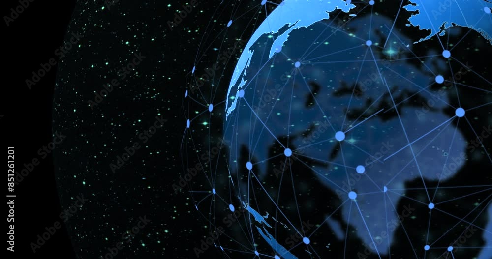 Poster grid, connectivity and digital map of earth for future technology, cyber infrastructure and iot on b