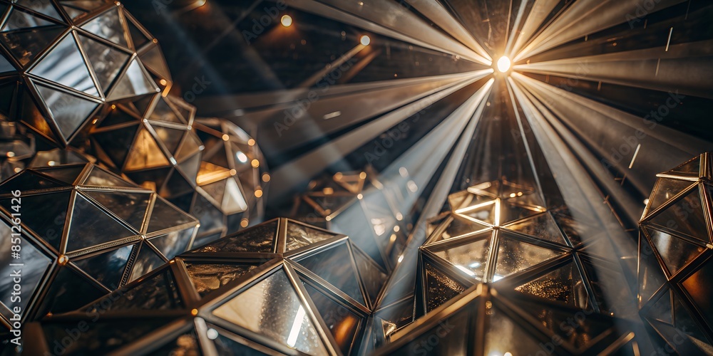 Poster golden light rays highlight abstract patterns