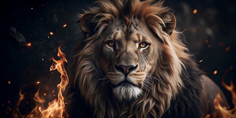 Naklejka premium Fiery Lion Portrait in Stunning Detail